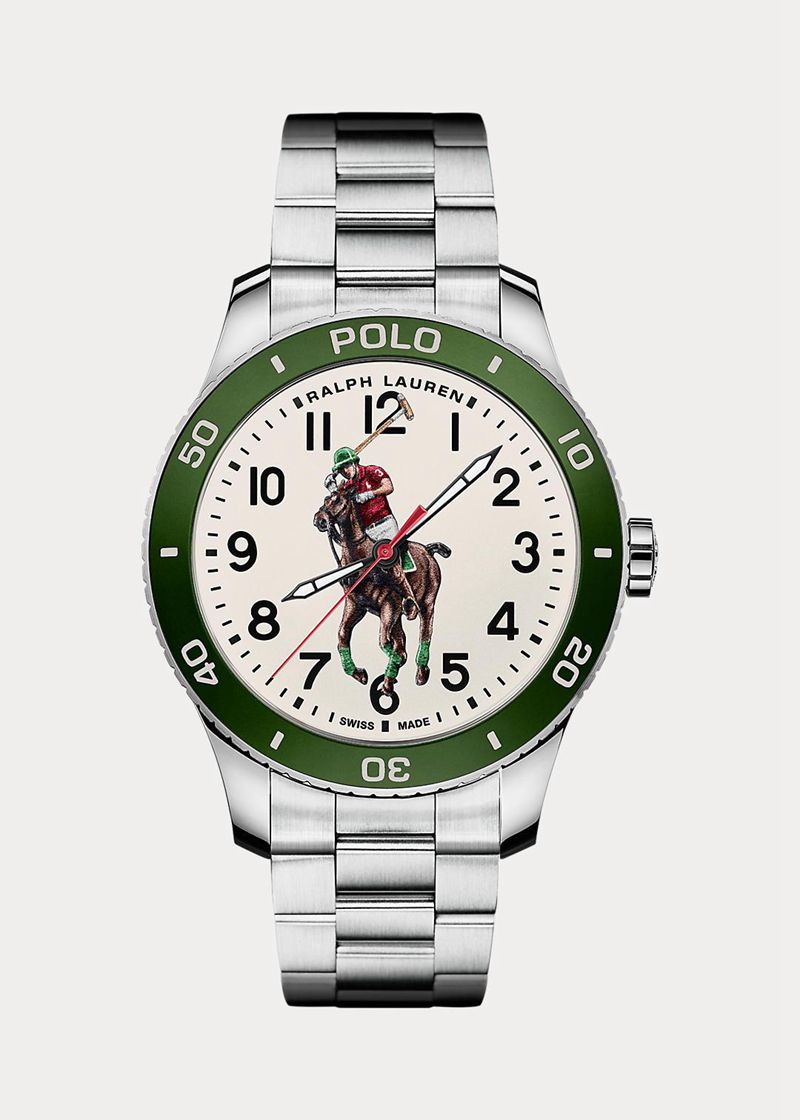 ポロ ラルフ ローレン 時計 メンズ 白 Polo Watch Green Bezel White Dial FOPMC9860